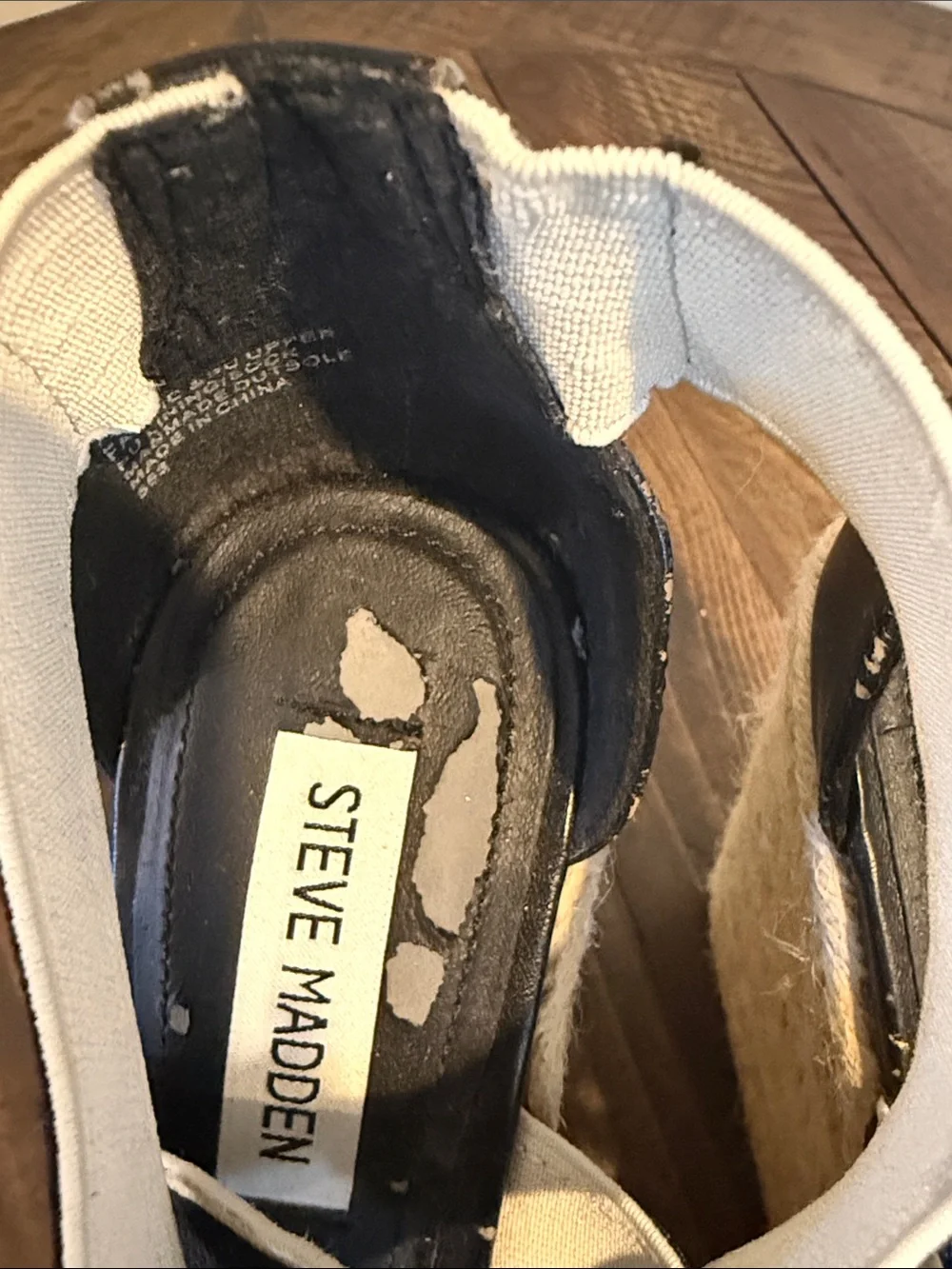 Steve Madden Black Espadrille Wedge Sandals with Cream Jute Platform